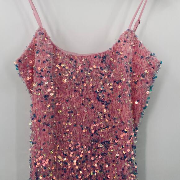 Lucy in the Sky Sequin Velvet Bodycon Mini Dress Iridescent Pink Womens XS - Picture 4 of 7